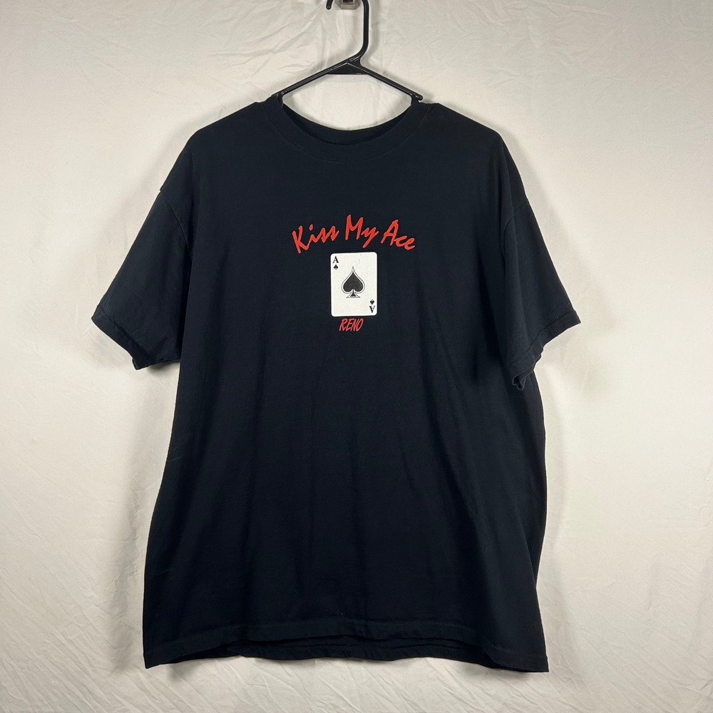 Jerzees T-Shirt Mens XL Black Kiss My Ace Reno Spade Graphic Heavyweight Cotton
